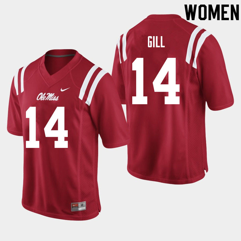Daylen Gill Ole Miss Rebels NCAA Women's Red #14 Stitched Limited College Football Jersey RWU3258HE